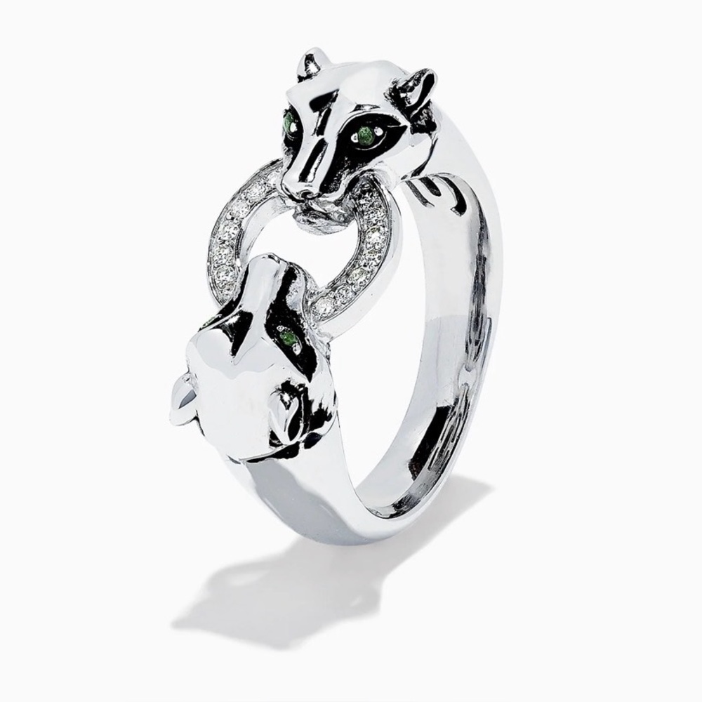 Effy Signature Sterling Silver Diamond Panther
Ring, 0.09 TCW - Size 7 - 🩶💚